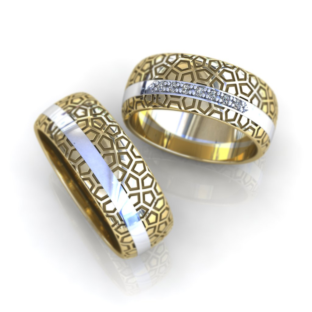 Обручальные кольца Золотое сечение в жёлто-белом золоте с бриллиантами (Вес пары 16,3 гр.)