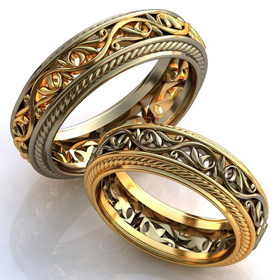 Эксклюзивные обручальные кольца с узором на заказ (Вес пары: 13 гр.)