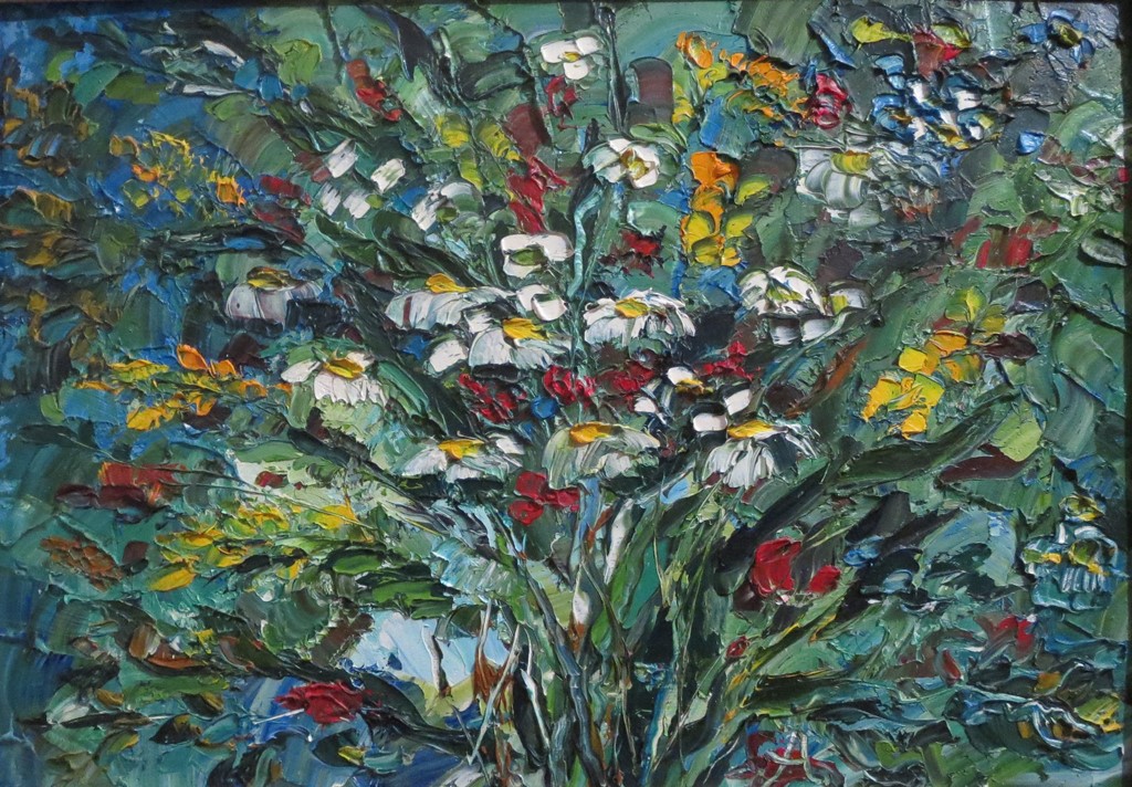 Картина маслом на холсте - Лето, цветы в поле 47x33 см