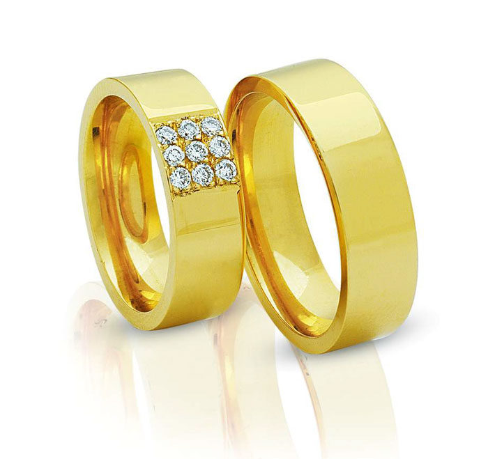 Обручальные кольца на заказ гладкие прямоугольные с бриллиантами (Вес пары: 15 гр.)