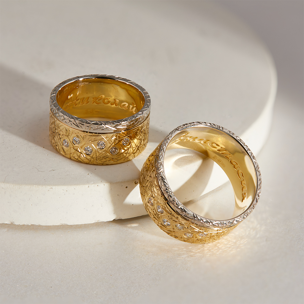 Коллекция эксклюзивных золотых обручальных колец с драгоценными камнями