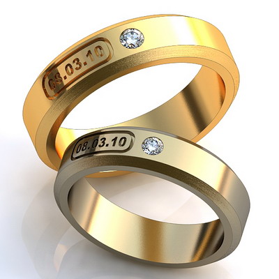 Обручальные кольца с датой свадьбы и бриллиантами на заказ (Вес пары: 9 гр.)