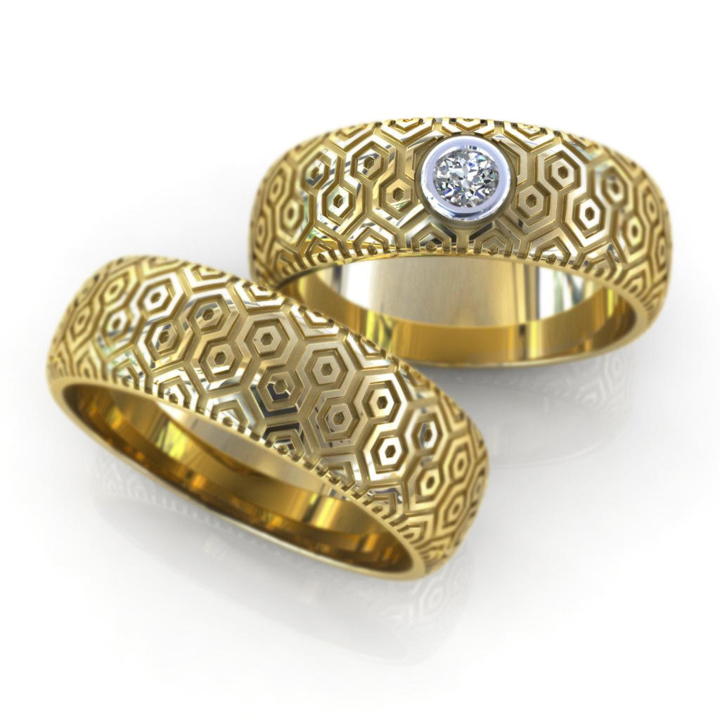 Обручальные кольца Вива из жёлтого золота с бриллиантом (Вес пары 16,5 гр.)