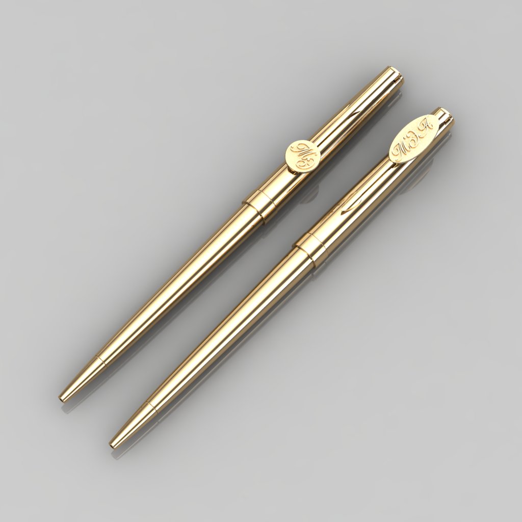 Ювелирная шариковая ручка из золота в подарок с инициалами на прищепке классического дизайна (Вес 70 гр.)