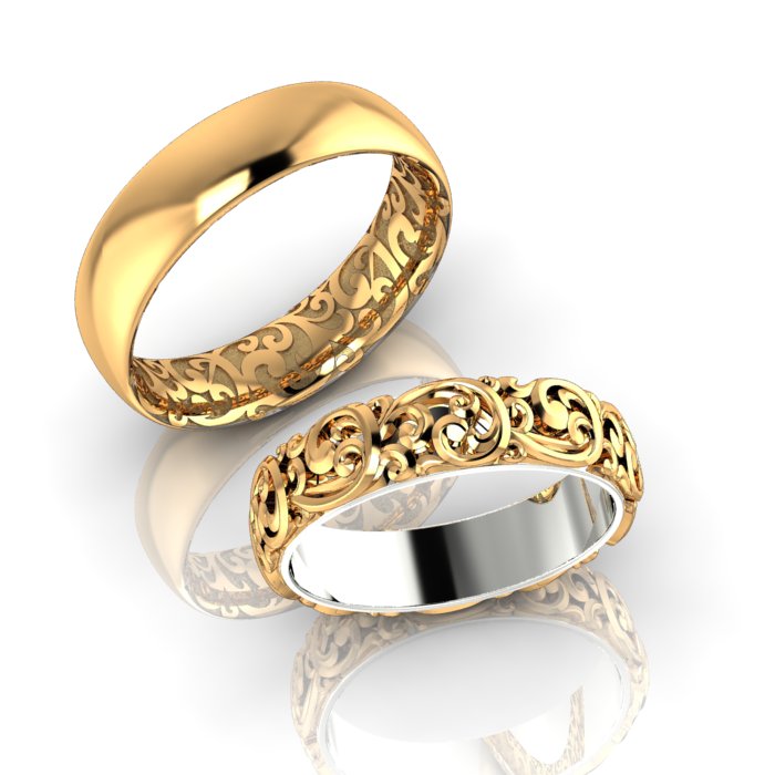 Обручальные кольца Ажур из жёлтого золота с внутренней вставкой из белого золота (Вес пары: 13 гр.)