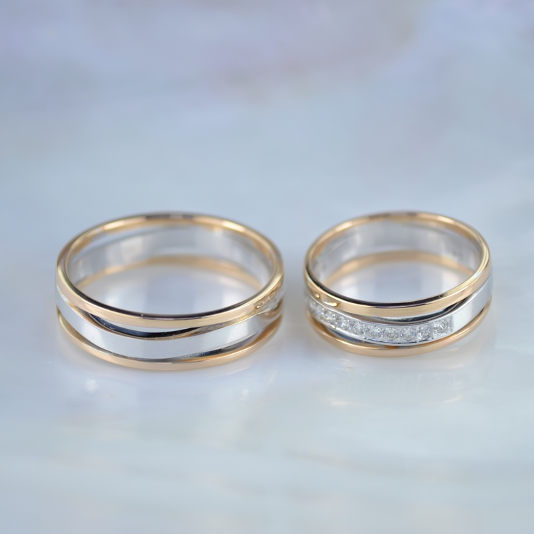 Обручальные кольца комбинированные с бриллиантами на заказ (Вес пары: 16 гр.)