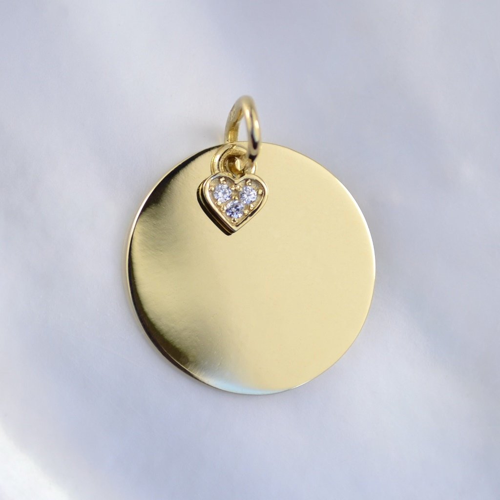 Золотая женская подвеска из жёлтого золота под гравировку с сердцем и бриллиантами (Вес: 2 гр.)