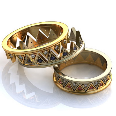 Обручальные кольца в виде короны подвижные на заказ (Вес пары: 14 гр.)