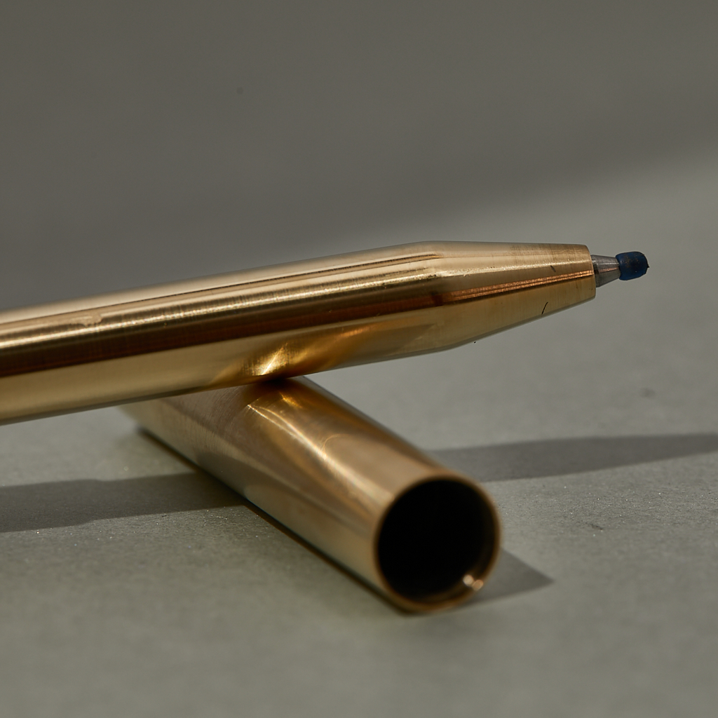 Сувенирная шариковая ручка из жёлтого сатинированного золота с поворотным механизмом классического дизайна (Вес 44 гр.)