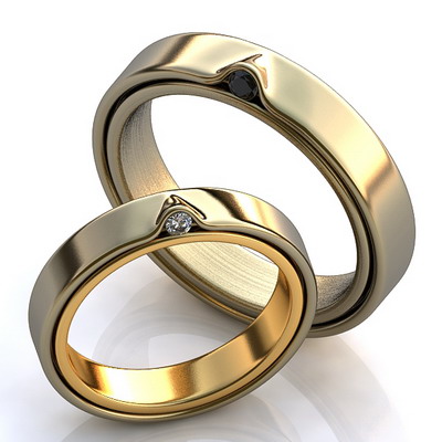 Двухцветные обручальные кольца с бриллиантами в торце на заказ (Вес пары: 8 гр.)
