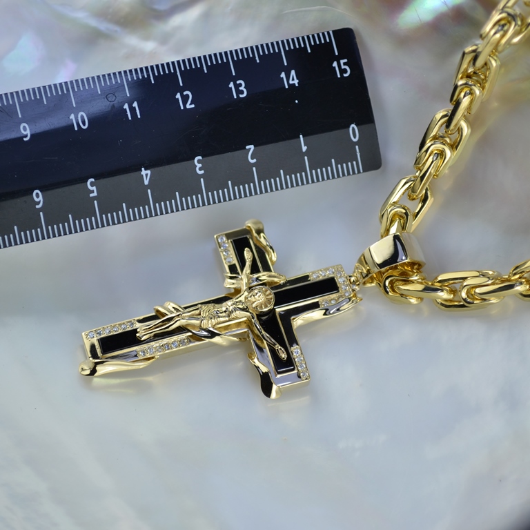 Эксклюзивный большой мужской крестик на двухсотграммовой цепочке из золота (Вес: 222 гр.)