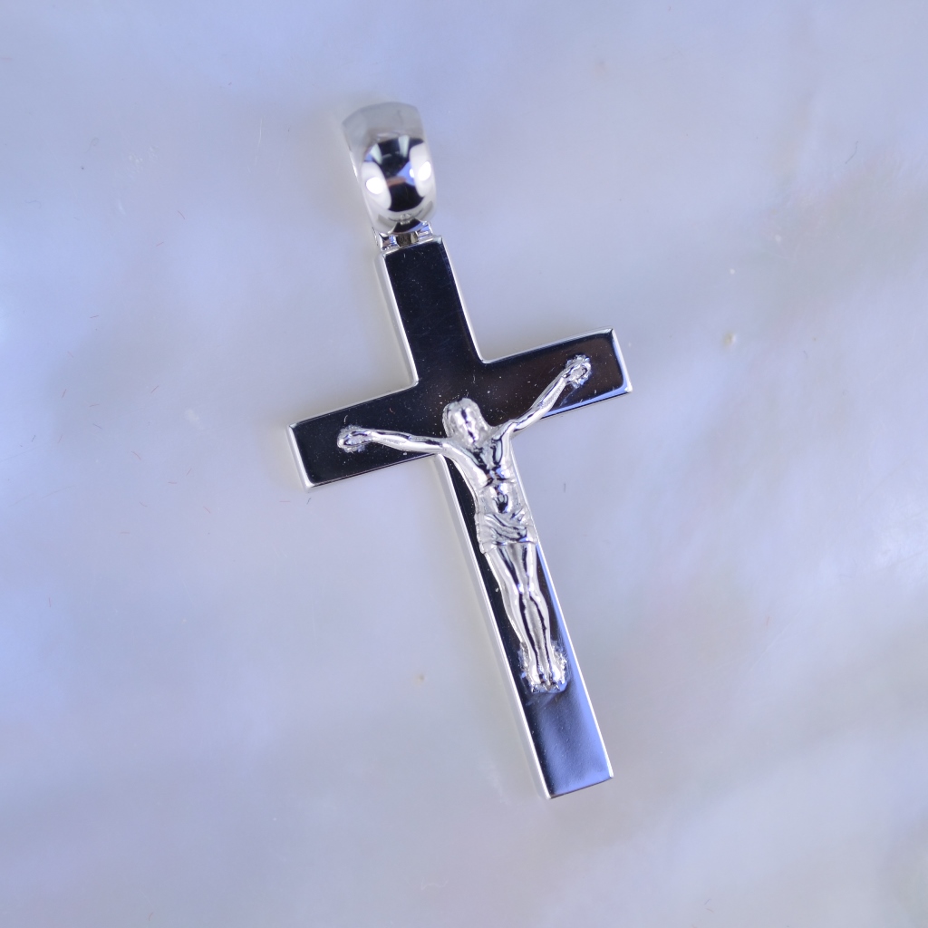 Мужской крест из белого золота с распятием (Вес: 13 гр.)