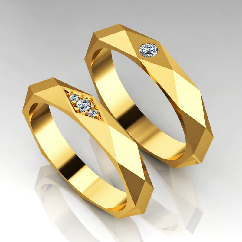Парные обручальные кольца Эффект с бриллиантами (Вес пары: 8 гр.)