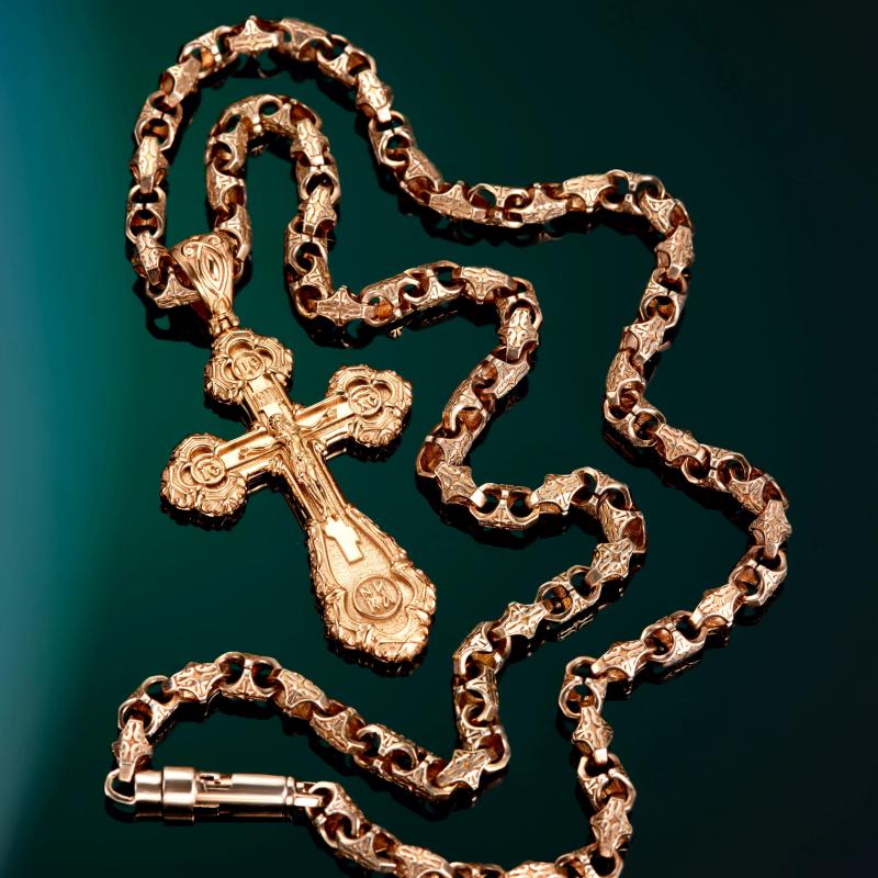 Православный нательный крест и цепочка из красного золота