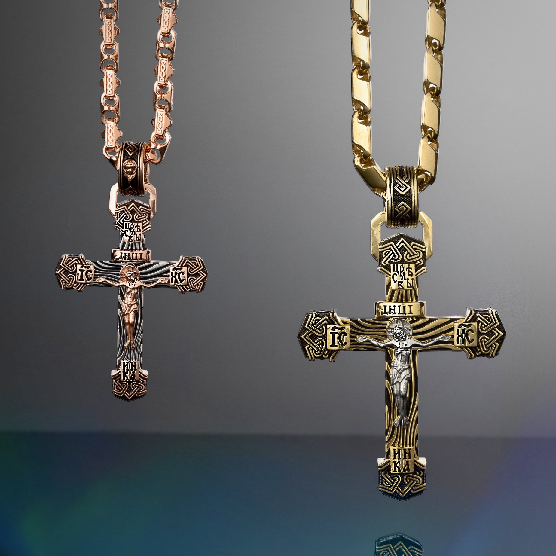 Большой и малый золотые нательные православные кресты