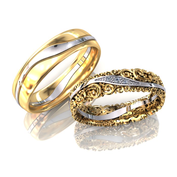 Винтажные обручальные кольца из жёлто-белого золота с бриллиантами (Вес: 11 гр.)