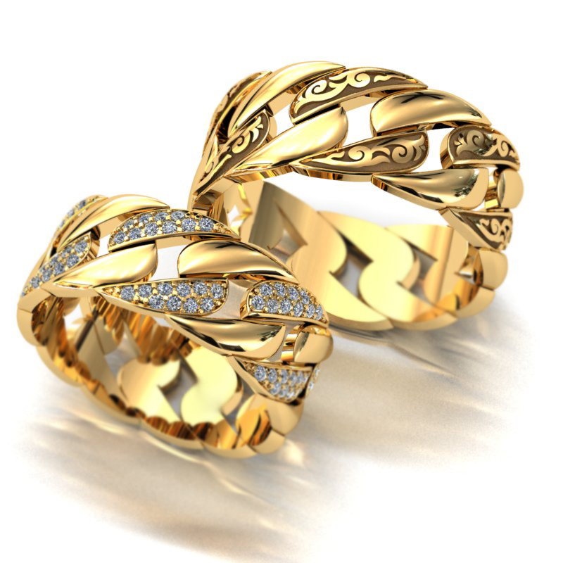 Обручальные кольца Константа из жёлтого золота с бриллиантами в женском кольце (Вес пары 14 гр.)