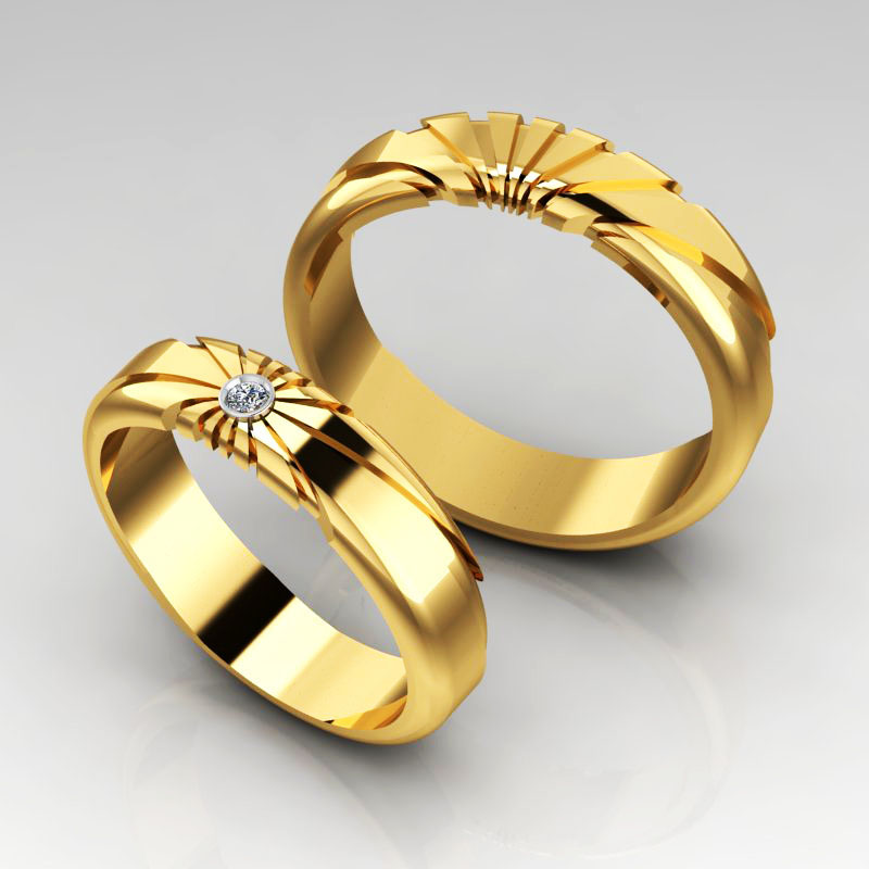 Обручальные кольца Сияние с бриллиантом в женском кольце (Вес пары: 8,5 гр.)