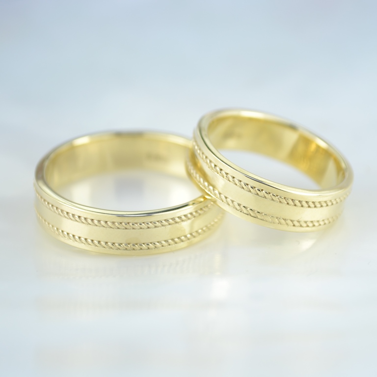 Обручальные кольца из жёлтого золота с косичками и прямоугольным профилем (Вес 13 гр.)