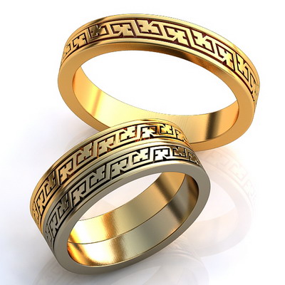 Обручальные кольца двухцветные с орнаментом на заказ (Вес пары: 9 гр.)