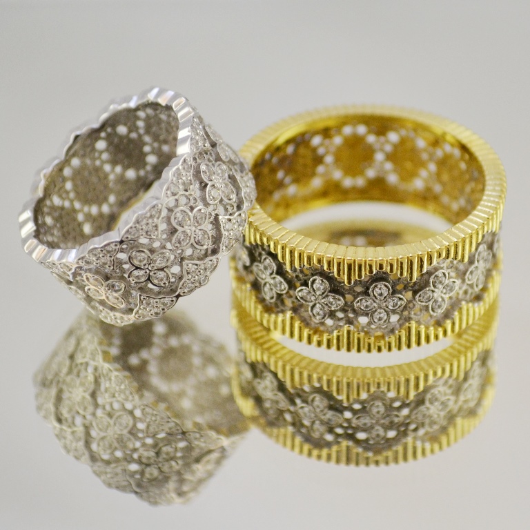Двухсплавные обручальные кольца с бриллиантами под старину в винтажном стиле (Вес пары:14 гр.)