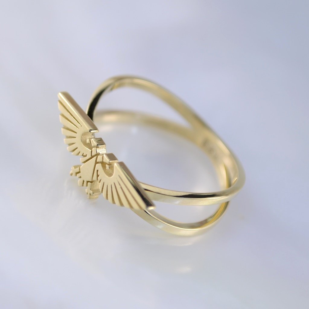 Золотое женское кольцо Двуглавый орел из жёлтого золота на заказ (Вес: 2,5 гр.)