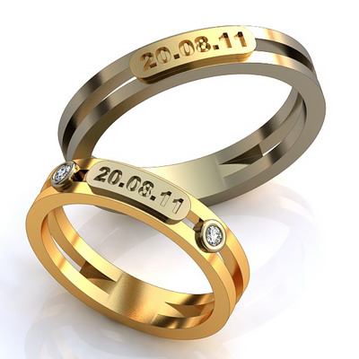 Обручальные кольца с датой свадьбы и бриллиантами на заказ i897 (Вес пары: 9 гр.)