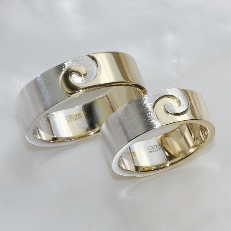 Двухцветные обручальные кольца широкие на заказ (Вес пары: 15 гр.)