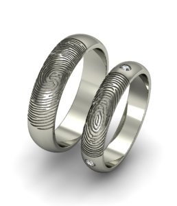 Обручальные кольца  с отпечатком пальца и бриллиантами на заказ (Вес пары: 12 гр.)