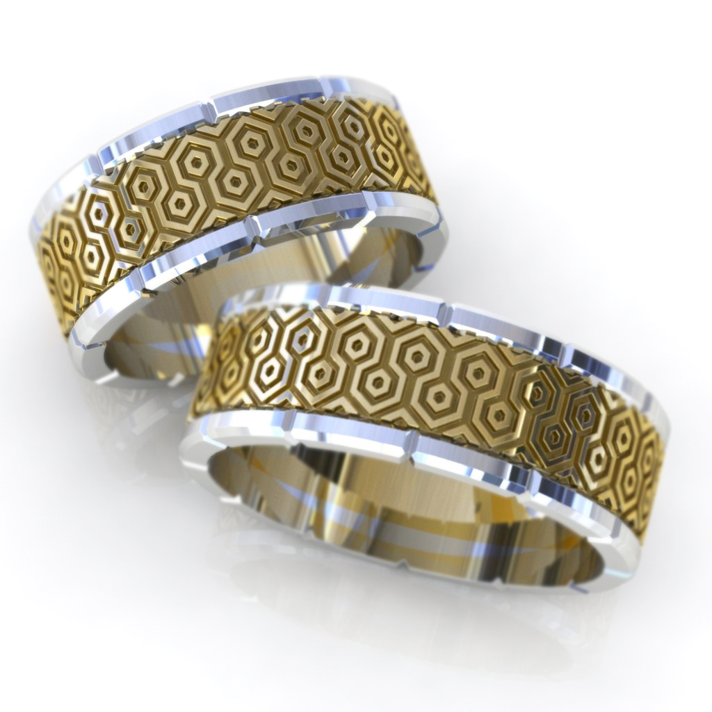 Обручальные парные кольца Оригами из жёлто-белого золота (Вес пары 16,8 гр.)