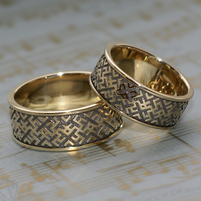 Широкие обручальные кольца с орнаментом славянский символ на заказ (Вес пары: 18 гр.)