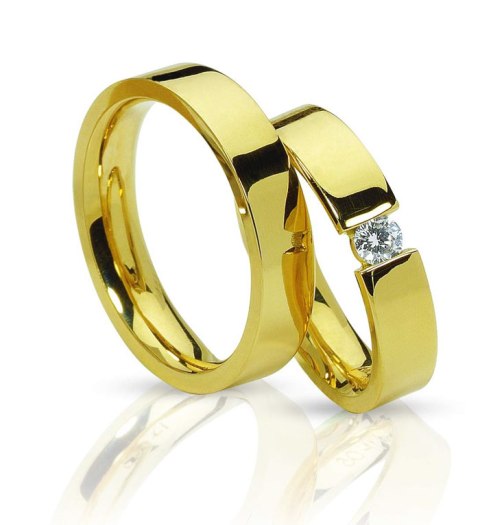 Обручальные кольца на заказ гладкие прямоугольные с большим бриллиантом (Вес пары: 10 гр.)