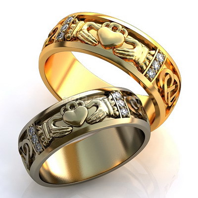 nr0089 Кладдахские обручальные кольца из золота с бриллиантами (Вес пары: 16 гр.)