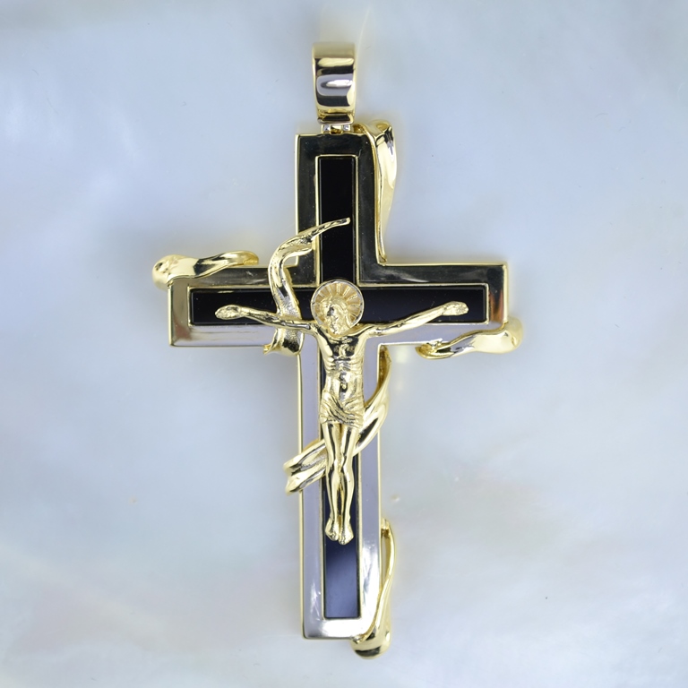 Эксклюзивный мужской золотой крест с чёрным ониксом (Вес 21 гр.)