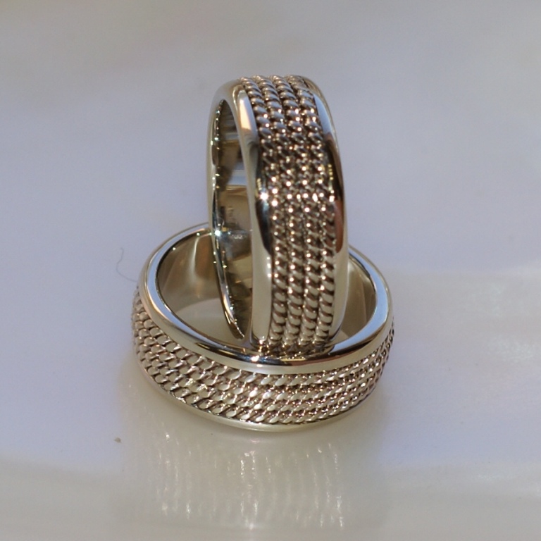 Фактурные обручальные кольца плетение (Вес пары: 15 гр.)