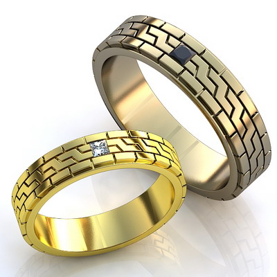 Обручальные кольца с орнаментом и бриллиантами на заказ (Вес пары: 9 гр.)