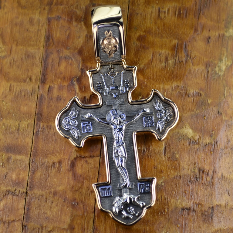 Большой мужской православный крестик из золота с чернением 8 см (Вес: 46 гр.)