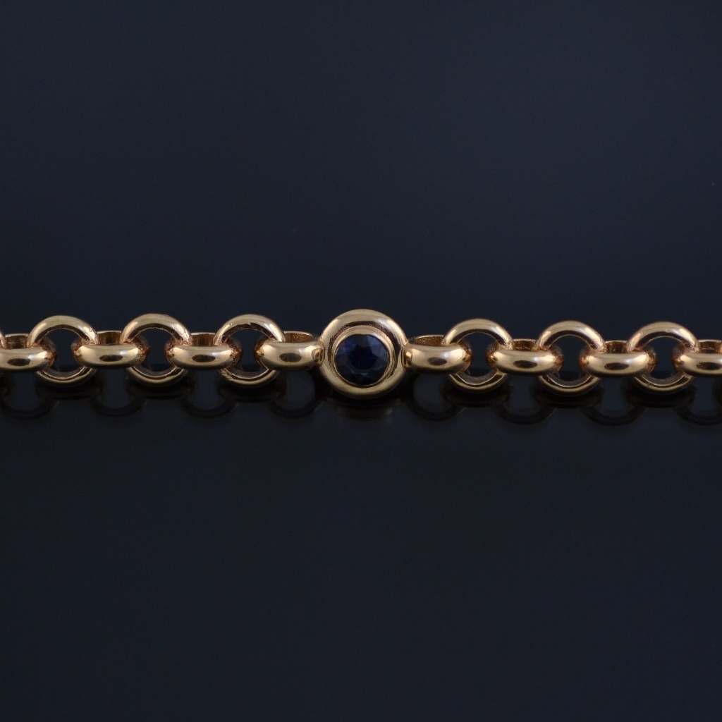 Золотая цепочка с камнями сапфирами плетение Французское (цена за грамм)
