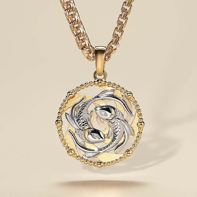 Подвеска знак зодиака Рыбы из двух видов золота с бриллиантами