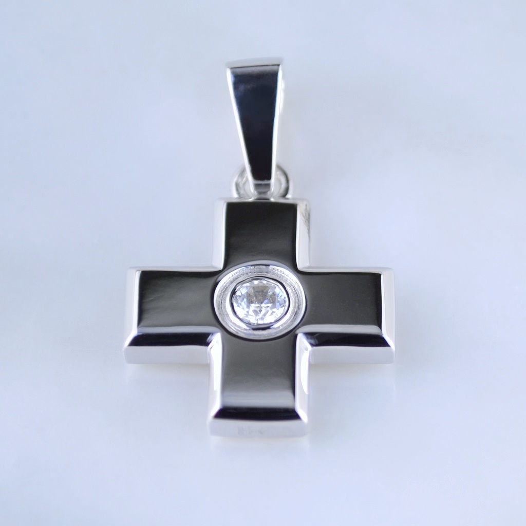 Золотая подвеска-крест с бриллиантом и гравировкой логотипа компании (Вес: 5 гр.)