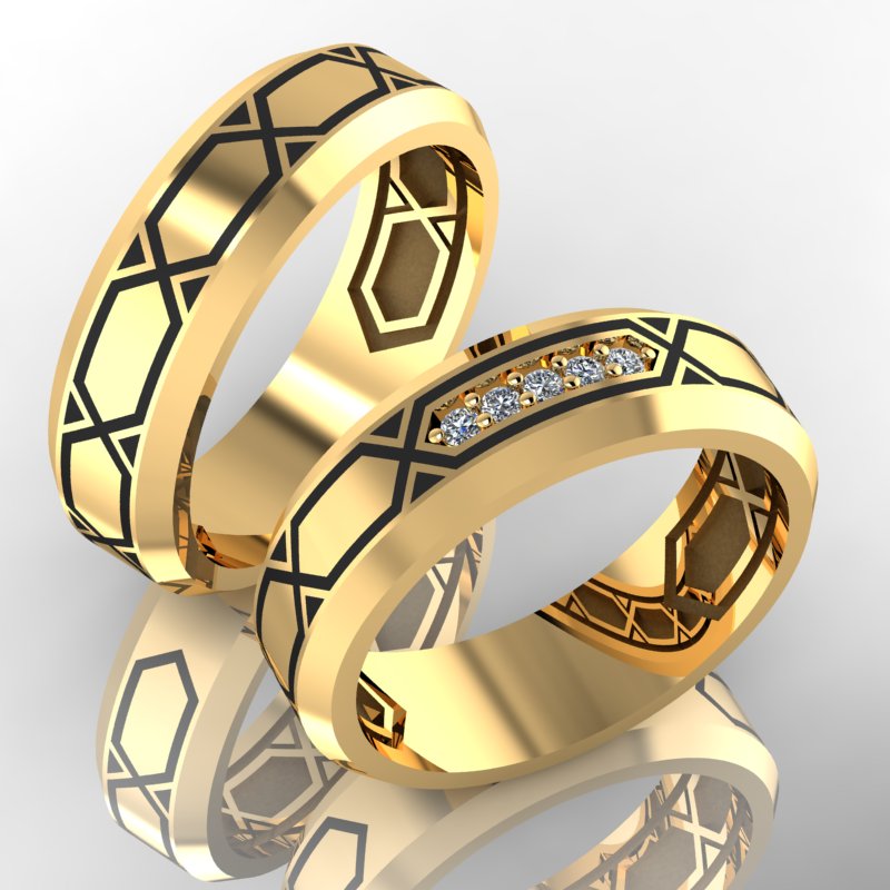 Обручальные кольца Век с дорожкой  бриллиантов и чёрной эмалью (Вес пары:12 гр.)