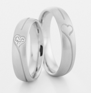 Обручальные кольца на заказ из белого золота сердце (Вес пары: 16 гр.)