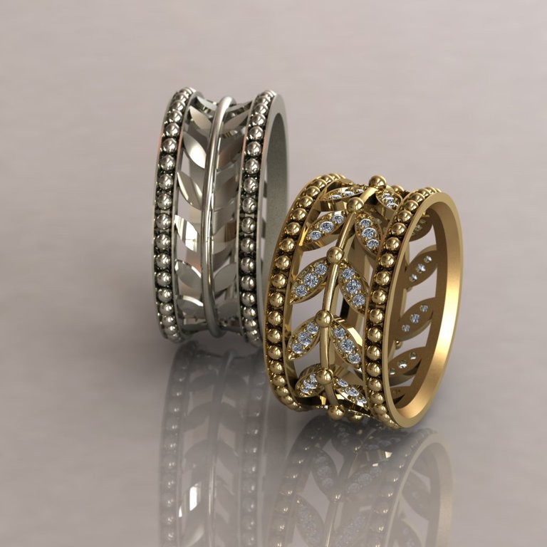 Эксклюзивные обручальные кольца с осенними листочками и бриллиантами (Вес пары: 15 гр.)