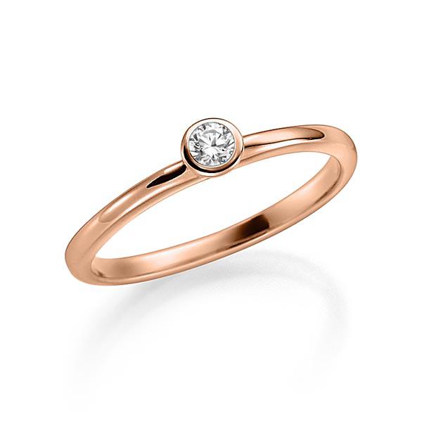 Женское кольцо с завальцованным бриллиантом 0,08 карат из красного золота (Вес: 3 гр.)