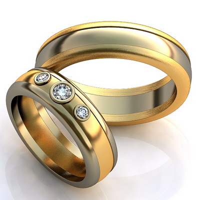 Гладкие обручальные кольца с бриллиантами на заказ (Вес пары: 10 гр.)