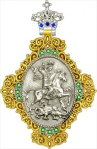 Иконка Георгий Победоносец из золота и изумрудами и топазами на заказ (Вес 7,98 гр.)