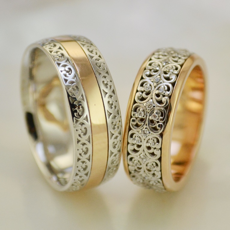 Парные обручальные кольца с узором и орнаментом (Вес пары: 21 гр.)