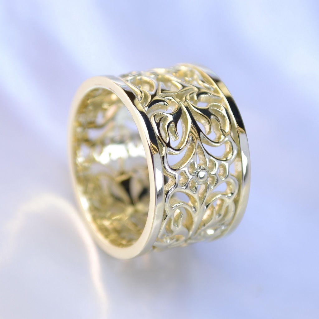Широкое золотое кольцо с узором на заказ из жёлтого золота (Вес: 8,5 гр.)