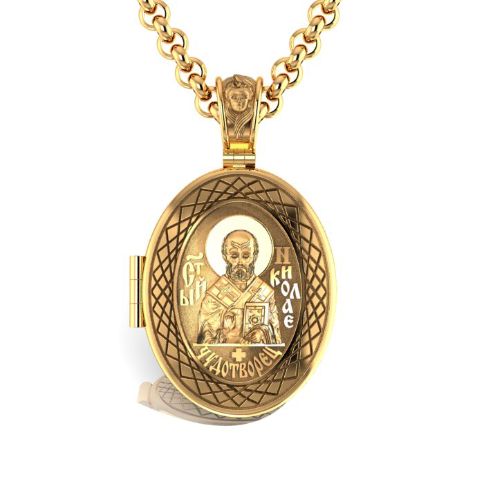 Православный открывающийся медальон с изображением Святого Николая Чудотворца из золота (Вес 20 гр.)
