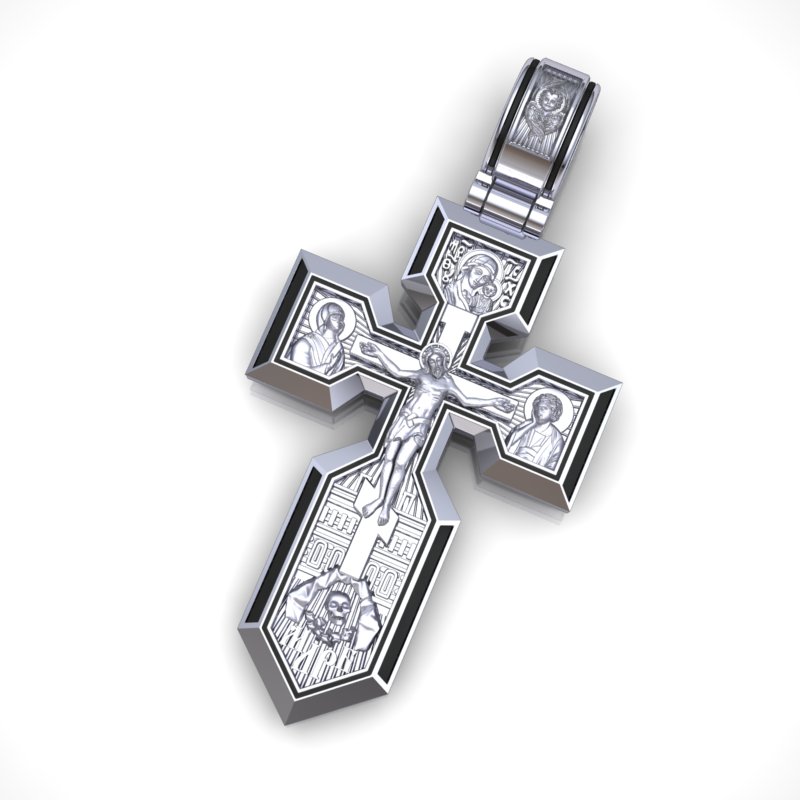 Малый клиновидный православный крест из серебра с эмалью (Вес: 9 гр.)